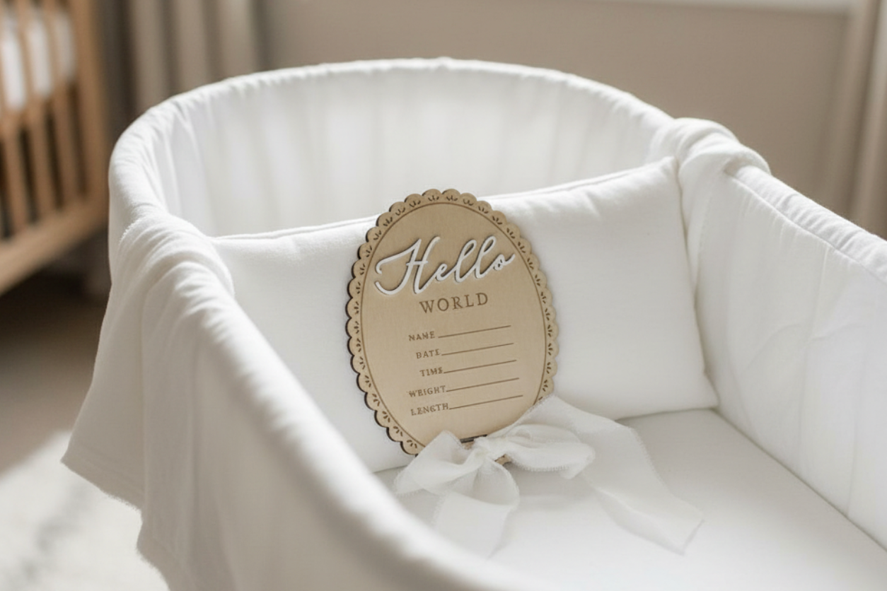 Bubu Essentials Hello World Baby Announcement Sign