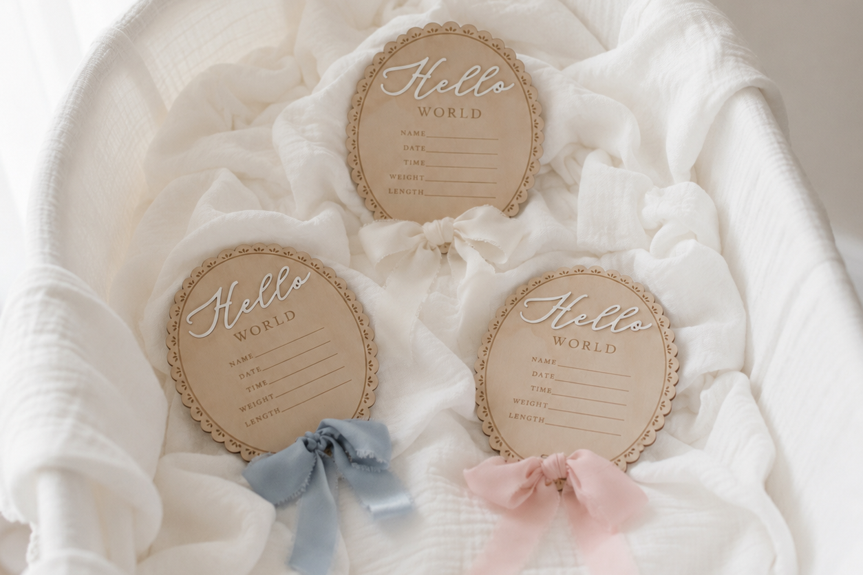 Bubu Essentials Hello World Baby Announcement Sign