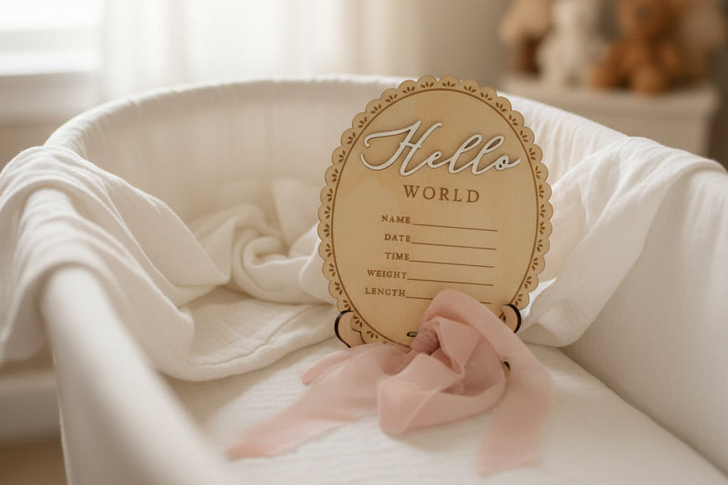 Bubu Essentials Hello World Baby Announcement Sign