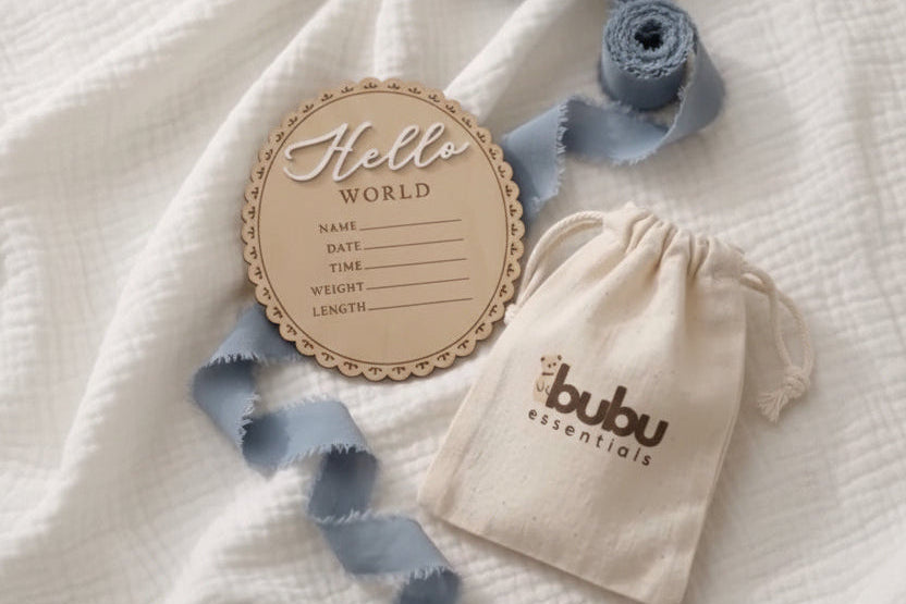Bubu Essentials Hello World Baby Announcement Sign